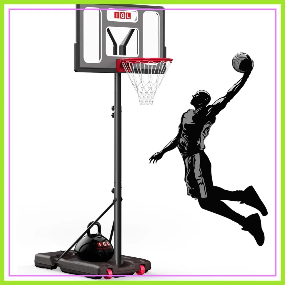 

Adjustable Portable Basketball Hoop 5.6-10FT Outdoor Goal System 40/44 Inch Backboard for Youth & Adults