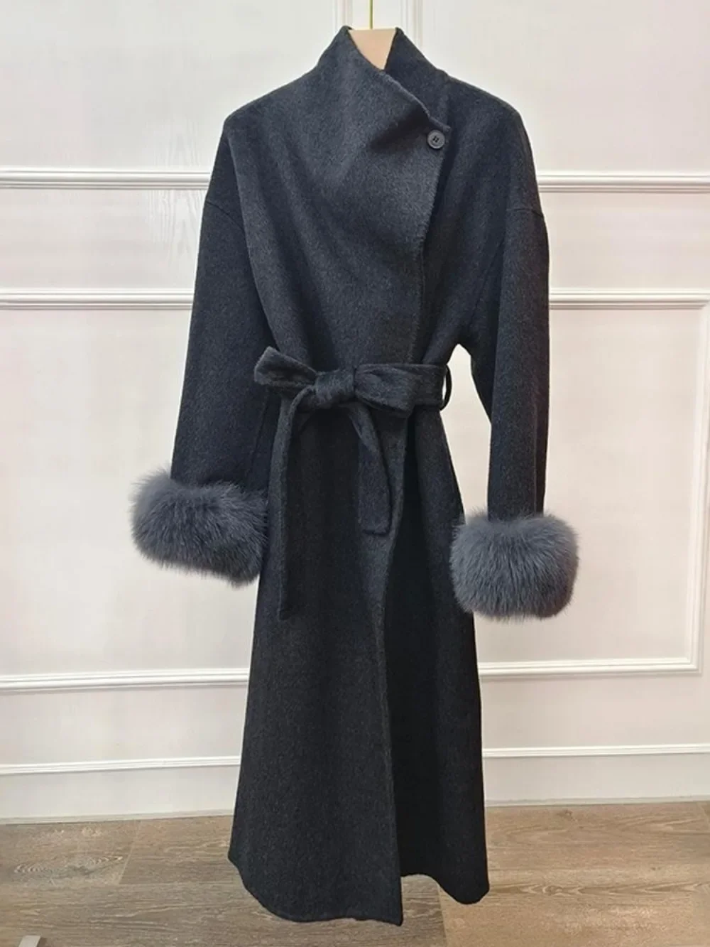 

Real Fox Fur Jacket Wool Coat Women 2025 New Autumn Winter Female Warm Natural Fur Long Woolen Coat Real Fur Cashmere Women