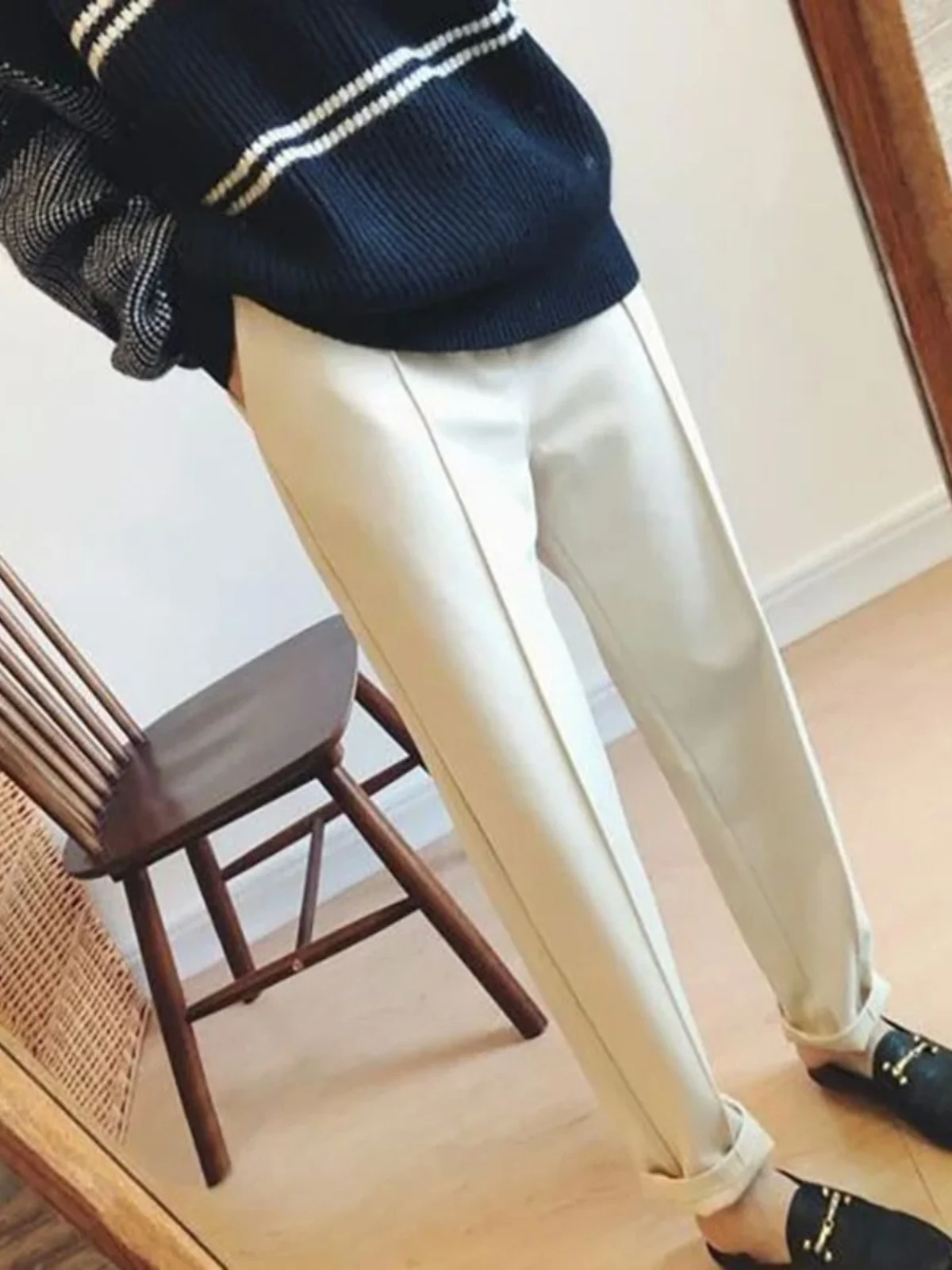 السيدات لون نقي السجائر أنبوب الجزرة السراويل الشارع Sle عارضة السراويل l الخصر ألياف البوليستر ارتداء اليومي #3