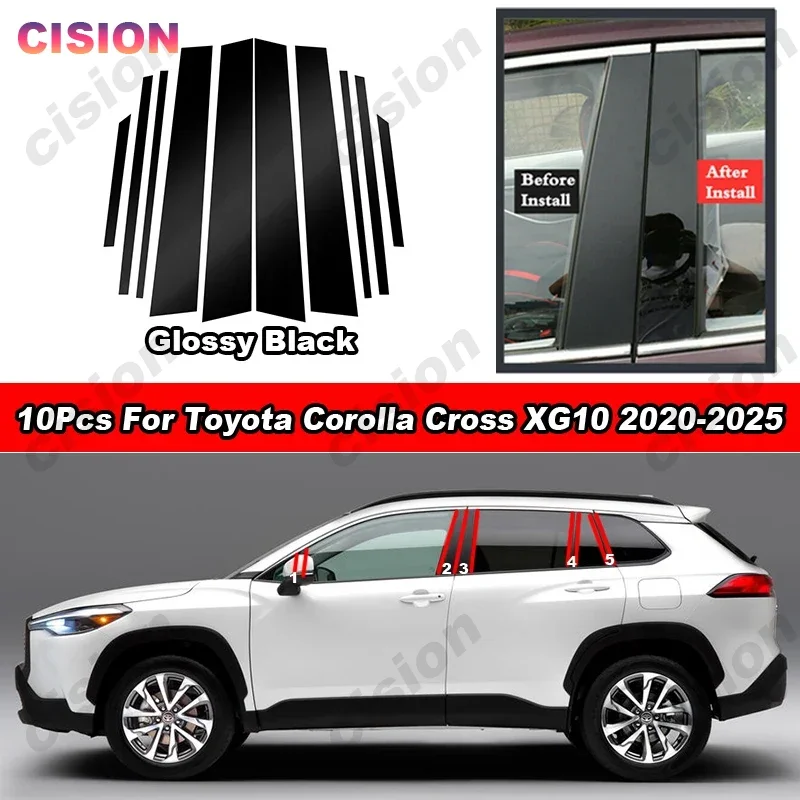 

Glossy Carbon Fiber Chrome Black Car Door Window Center Middle Column B Pillar Post Cover Trim Sticker For Toyota Corolla Cross