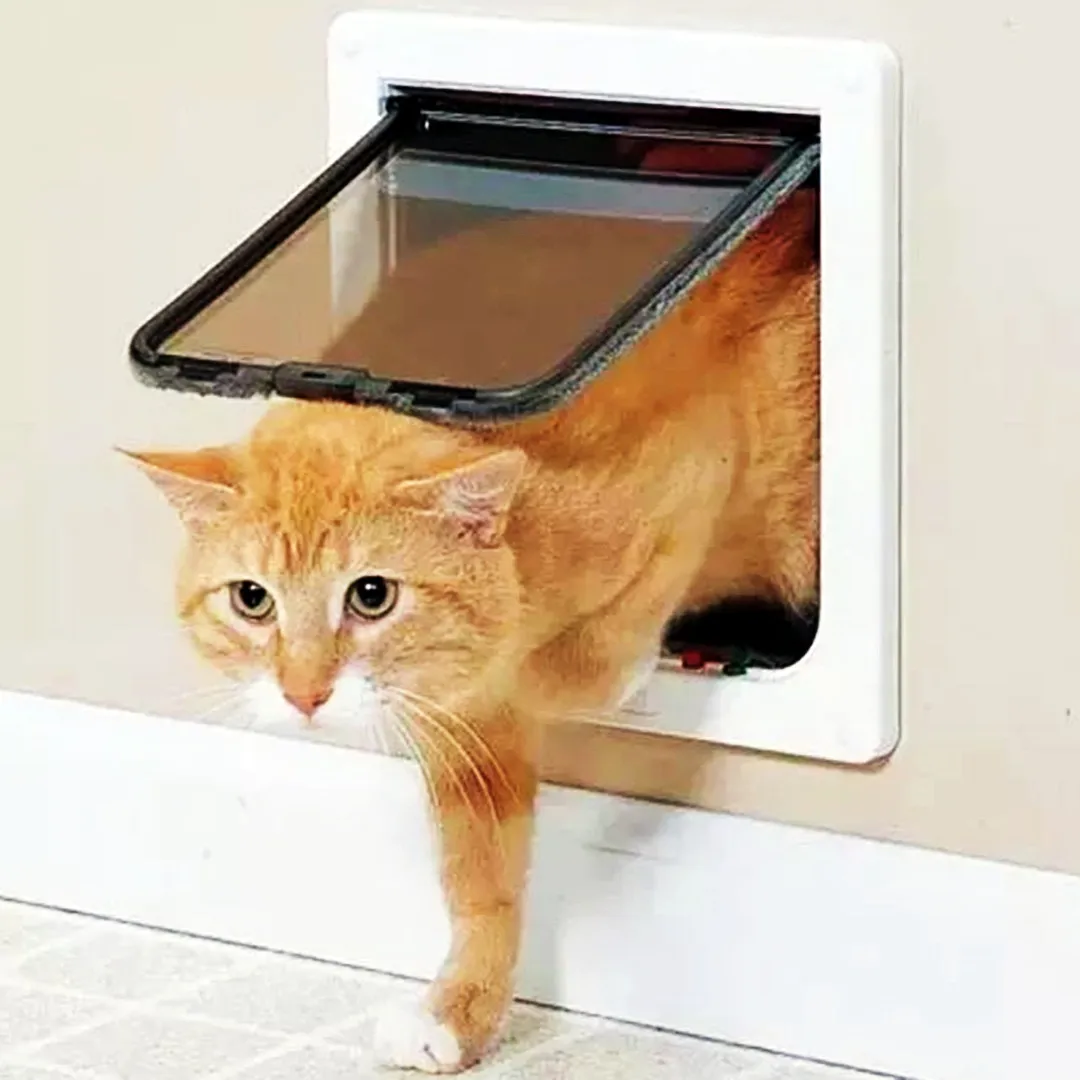 4 Way Lockable Pet Door - Secure, Weatherproof, and Easy Install Flap Gate for Dogs and Cats - PP , Pet Safety Supplies