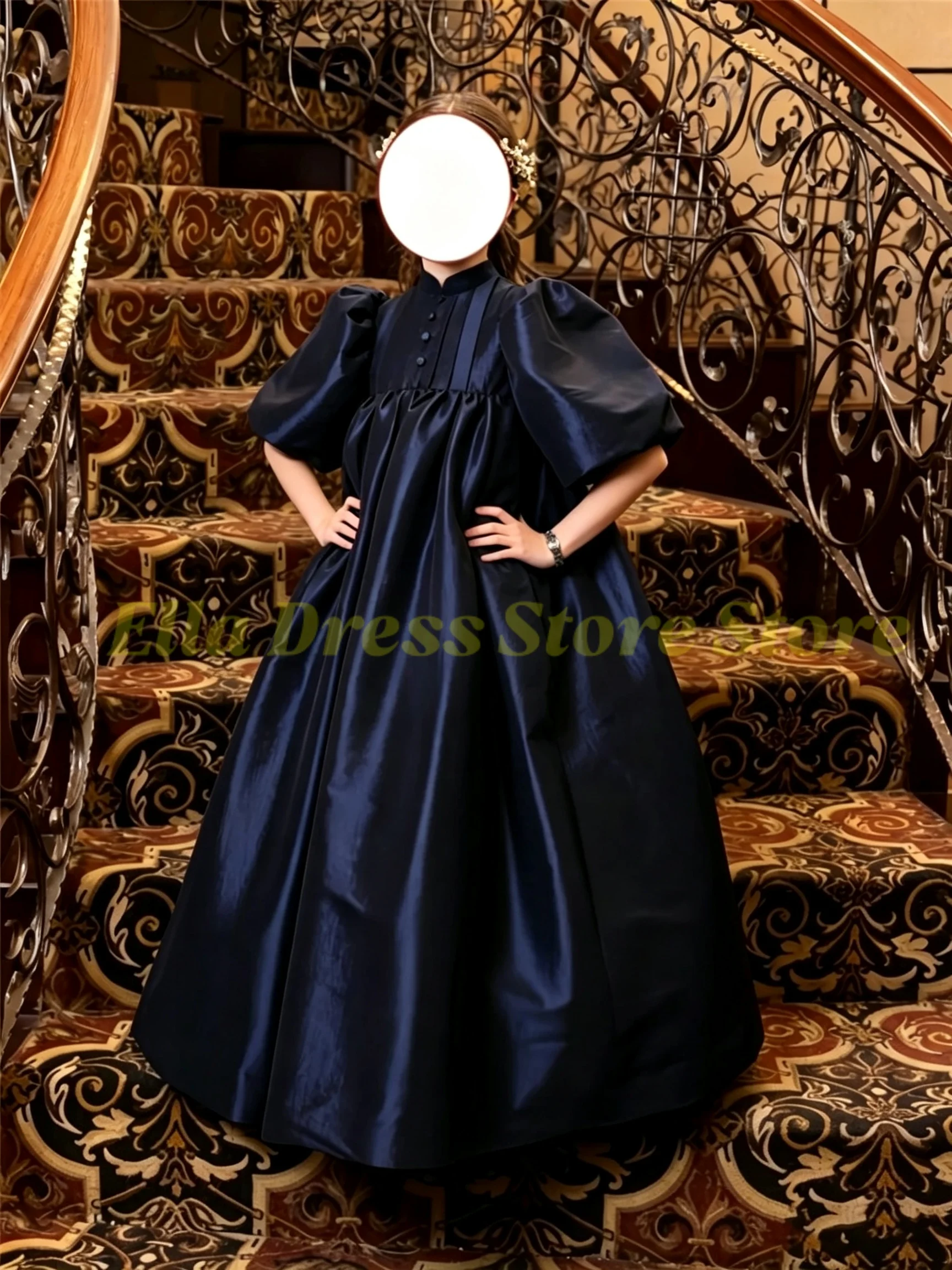 Großhandel Elegantes Blaues Satin-Flauschiges Exquisites Applikations-Blumenmädchenkleid für Kleine Hochzeits-, Geburtstags- und Kommunionfeiern – Detail 4