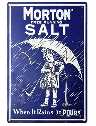 Letrero de estaño Morton Salt When it Rain Girl Kitchen, decoración de pared rústica azul, letrero de estaño de Metal, cafetería, Bar, decoración artística de pared del hogar, póster R