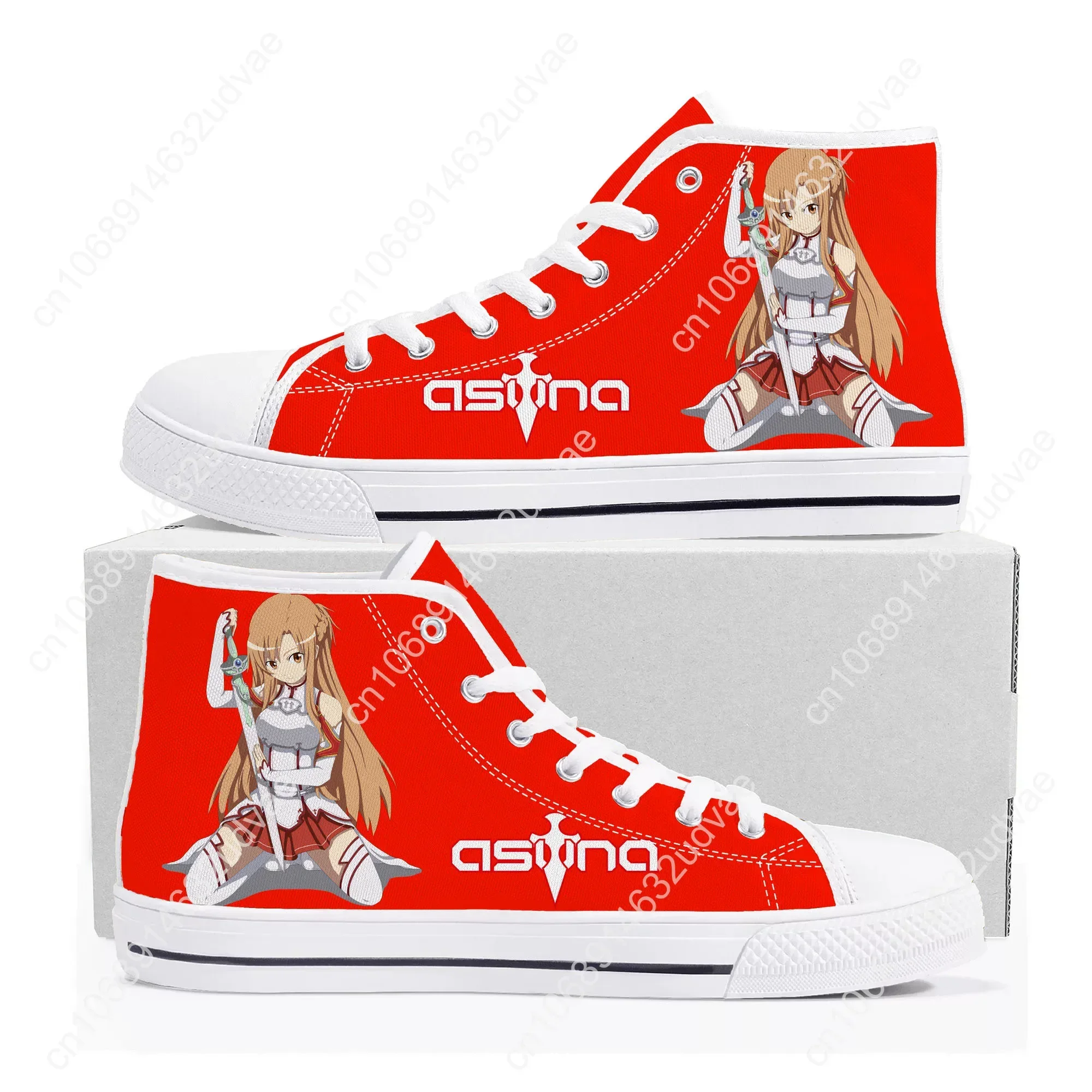 Strips Asuna Zwaard Art Online Hoge Top Sneakers Hoge Kwaliteit Heren Dames Tiener Canvas Sneaker Casual Paar Schoenen Aangepaste Schoen