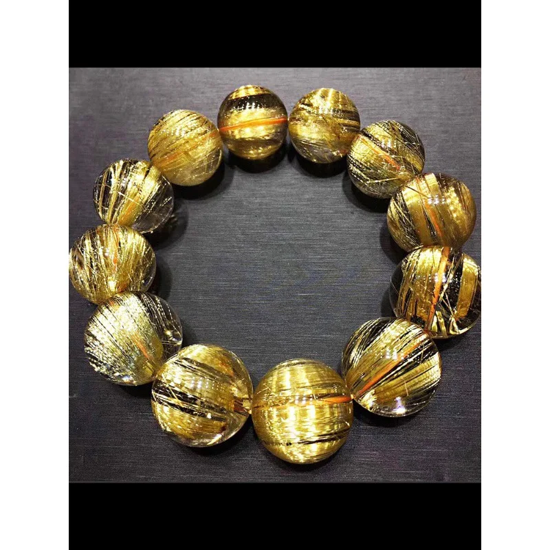 

Натуральный золотистый рутиловый кварцевый браслет для мужчин и женщин, бразильский коллекционный, гладкий и благоприятный, с эффектом кошачьего глаза, из титанового кварца.