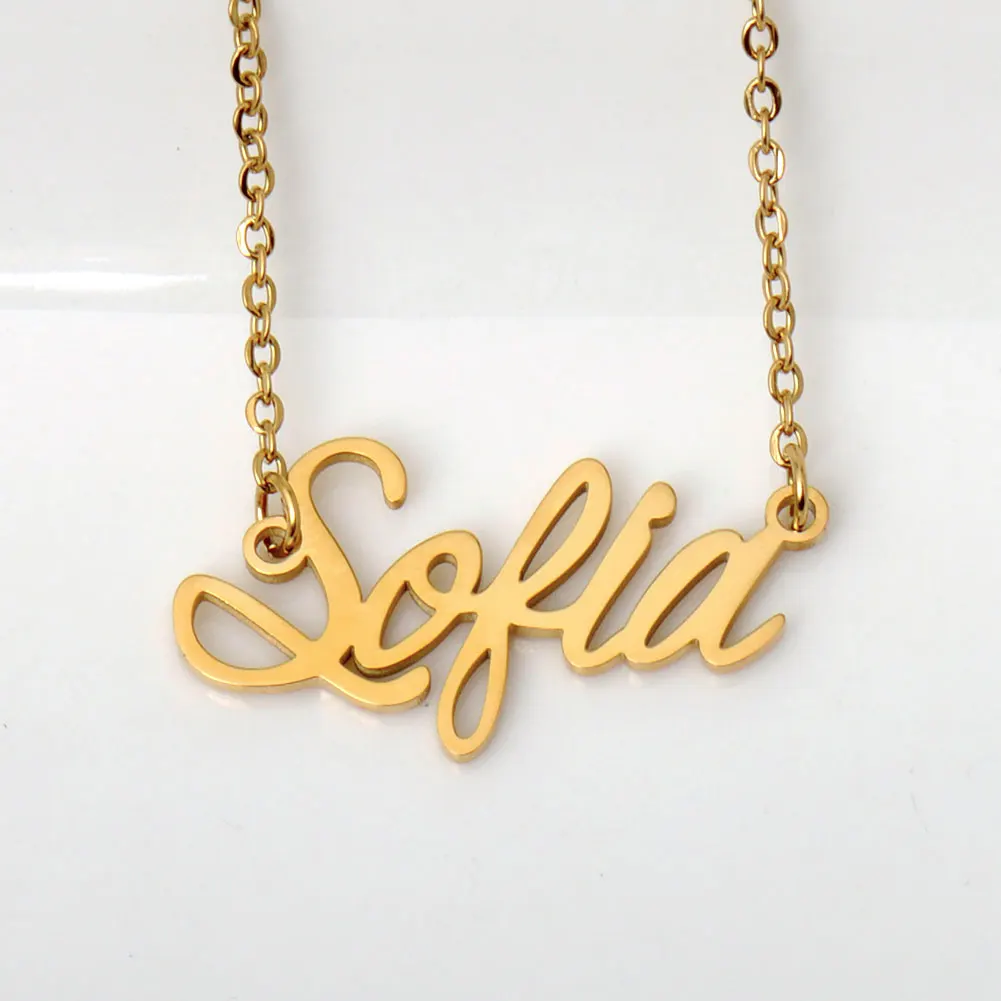 

GR859C Cursive Letters Sofia Name Necklace for Women Stainless Steel Gold Plated Pendant Jewelry Femme Mother Gift