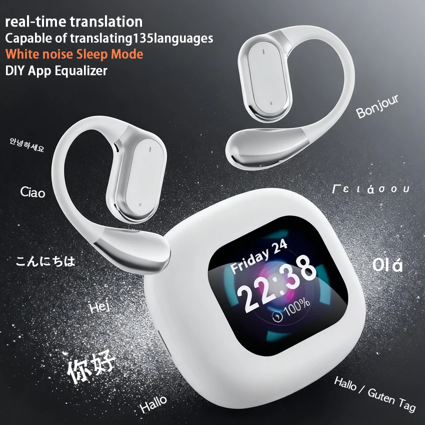 AI الذكية شاشة تعمل باللمس عالية الجودة صحيح سماعة لاسلكية تعمل بالبلوتوث 5.4 سماعات الرياضة إلغاء الضوضاء سماعات الأذن مقاوم للماء