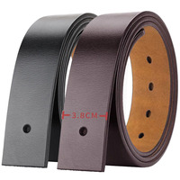 No Buckle 3.8cm Width Cowskin Genuine Leather Belt Men Without Pin Buckle Waist Straps Male Black Brown Belt Body