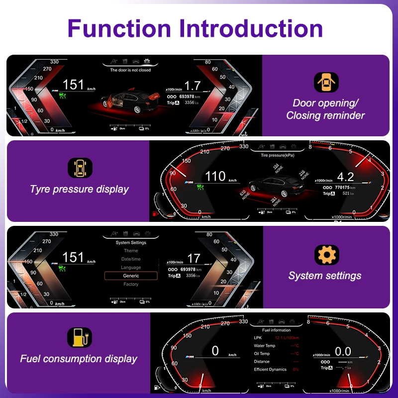 AUTOTOP 12,3" 1920*720 Linux Auto-LCD-Dashboard für BMW 3er Serie E90 E91 E92 2005-2012 – Detail 2