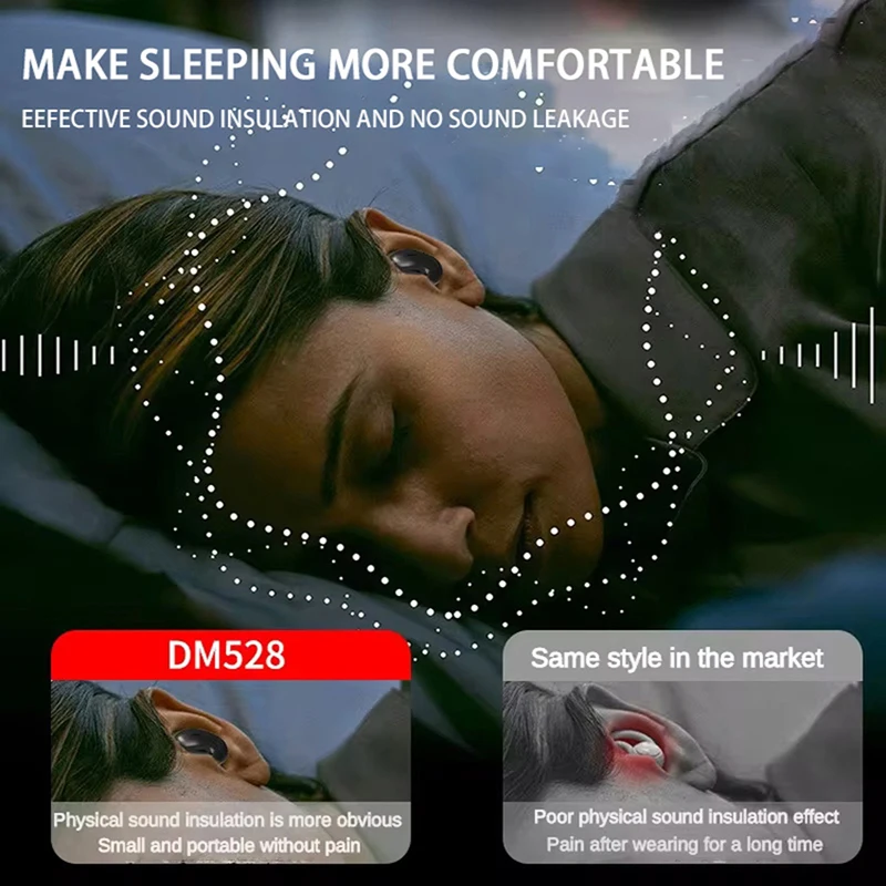 Sleep Invisible Earbuds Waterproof Hidden Noise Cancel Earbuds With Microphone Stereo Bluetooth 5.3 Earbuds For Sleep At Night