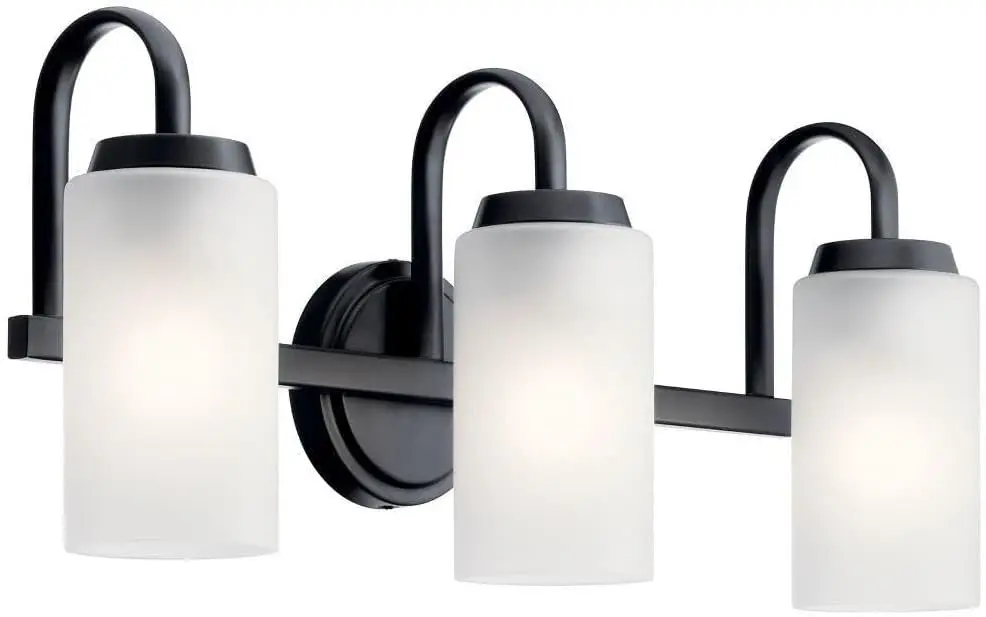 Kennewick™ 3 Light Vanity Light With Etched Glass In Black