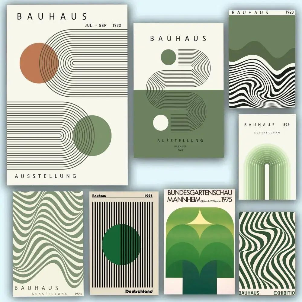 1pc frameless Canvas Painting Bauhaus Green  Lines  posters Self-adhesive Paper Print Home Living Room Bedroom Entrance Bar Cafe