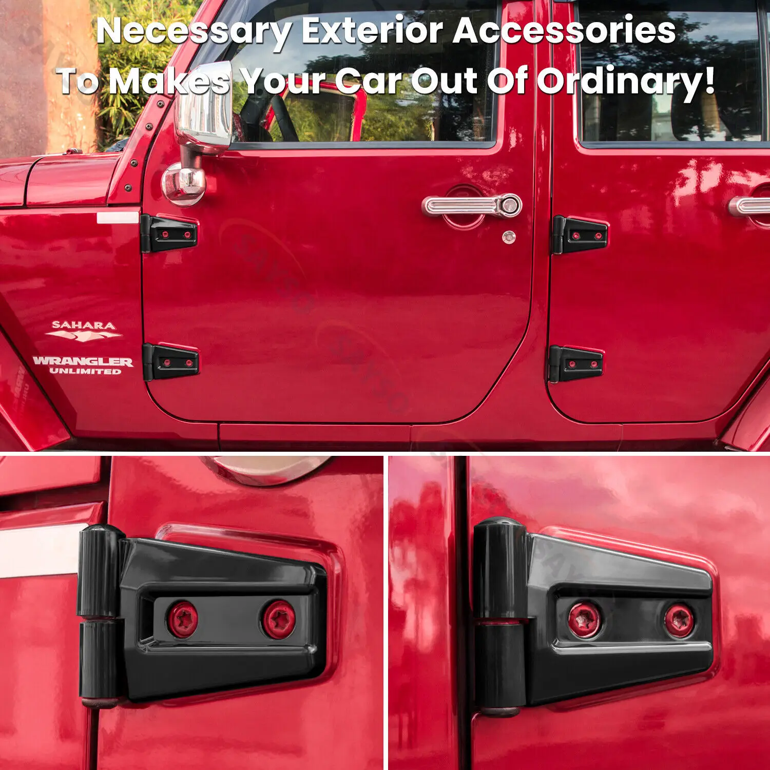 JK 4-Door Door Hinge Covers Protector Trim Kit for Jeep Wrangler Unlimited Rubicon Sahara Sports Accessories 2007-2018 JK view 6