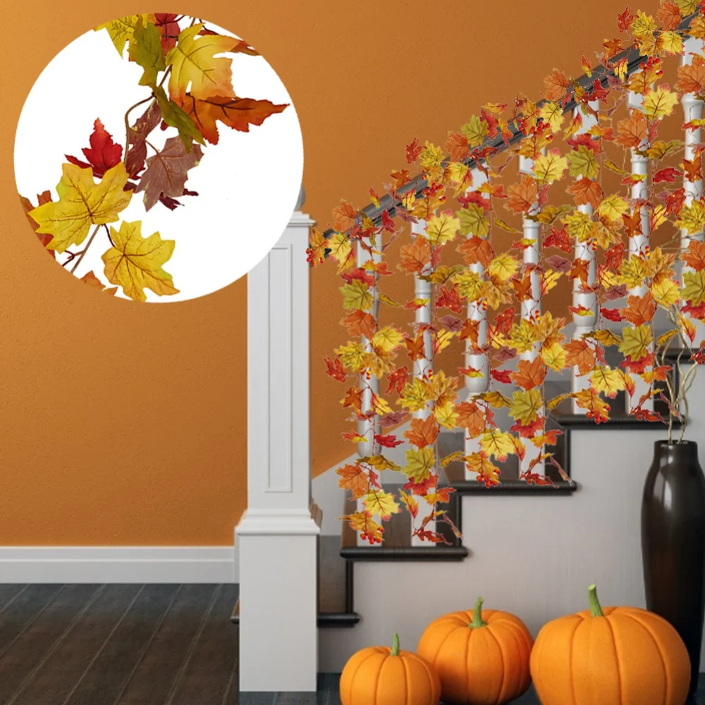 175cm Artificial Silk Maple Leaves Vine Garland Artificial Maple Hanging Colorful Autumn Leaves Rattan Home Garden Decoration