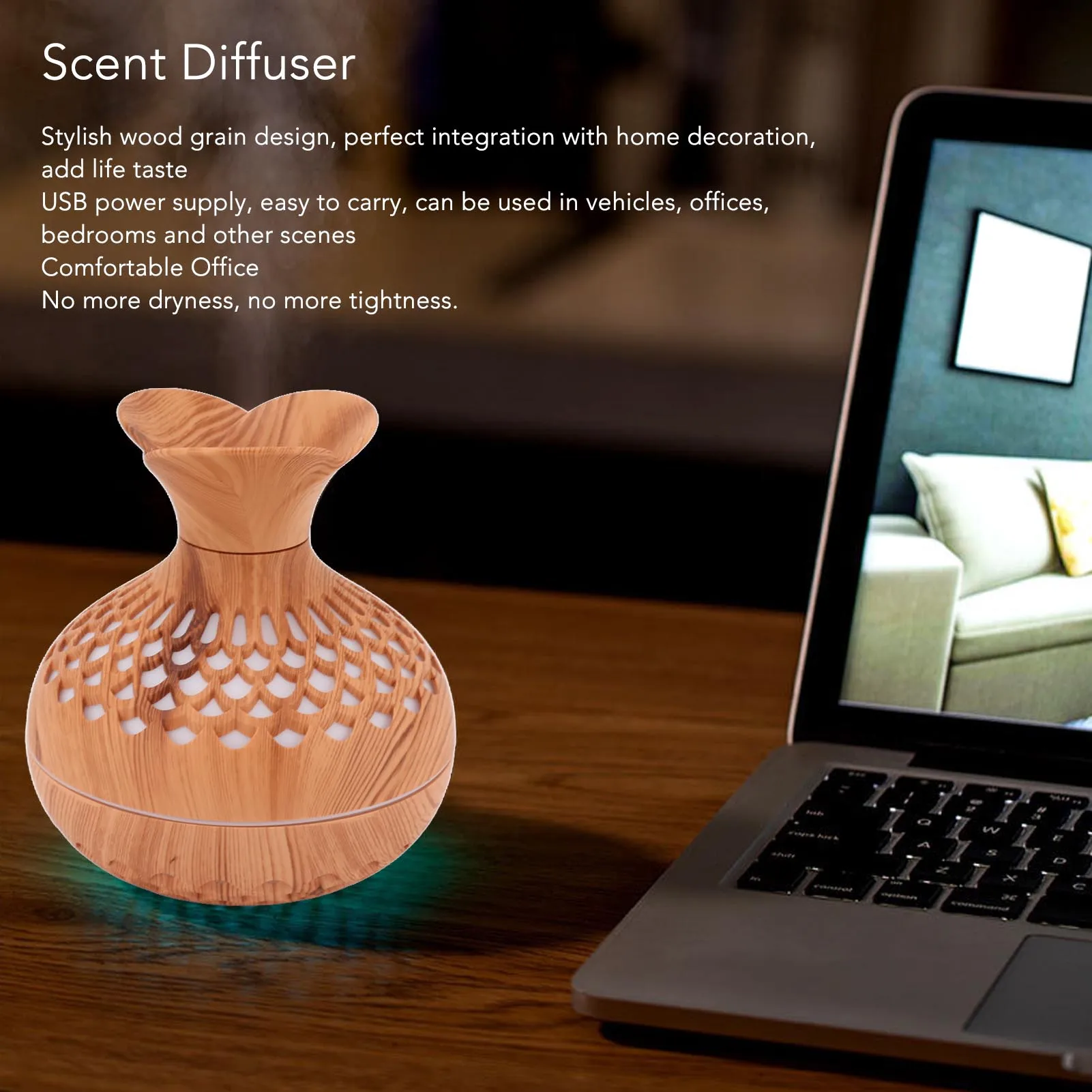 

Диффузор 2,5 Вт, 300 мл, бесшумный увлажнитель в форме вазы для цветов с питанием от USB, увлажнитель для офисов, спальни