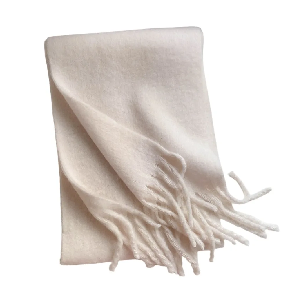 Bufanda larga de lana con borlas de estilo coreano, Color sólido Macaron, bufanda gruesa y cálida para el cuello, chal de Cachemira suave a prueba de viento para invierno al aire libre