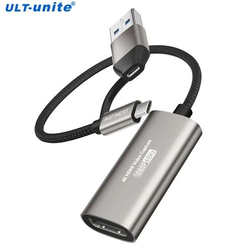 Tarjeta de captura 1080P Entrada 4K HDMI a USB-A/USB-C USB3.0 Grabación de vídeo y audio de captura para reproductor QT OBS Studio PotPlayer