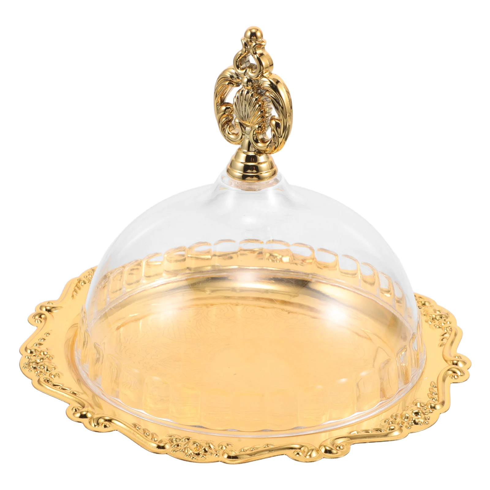 

Универсальный железный поднос для выставки товаров для торта, акриловая крышка, элегантная круглая десертная тарелка для вечеринок, металлический держатель для еды, хлебобулочные изделия, закуски, хлеба