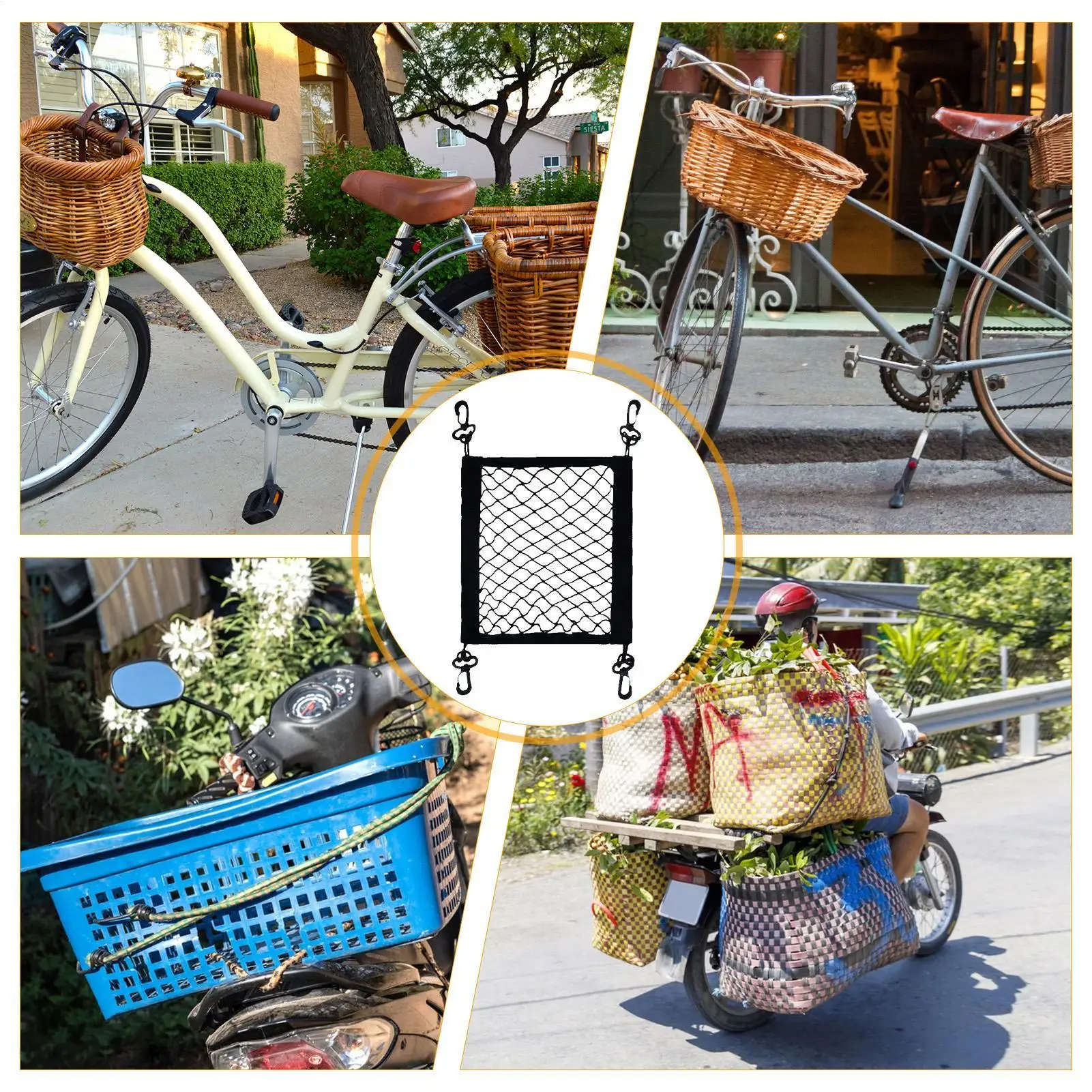 

Motorcycle Cargo Net High Elastic Polyester Cargo Net with 4 Adjustable Hooks 360 Degree Rotatable Motorcycle Net Supplies