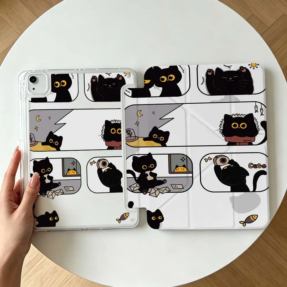 Cartoon Black Cat Soft For Apple iPad Air A16 4 5 11th 10th 7th 11 12.9 13 10.5 inch Gen 3Y Tablet Case