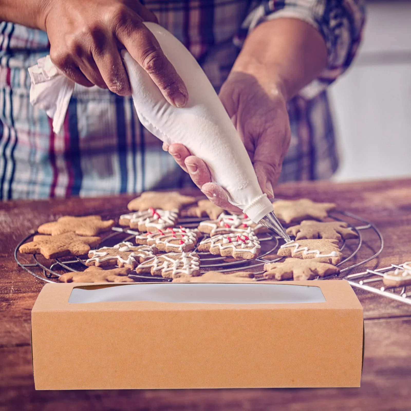 

10 Pcs Kraft Paper Dessert Box Chocolate Window Boxes Macarons Trays Candy Packing Container