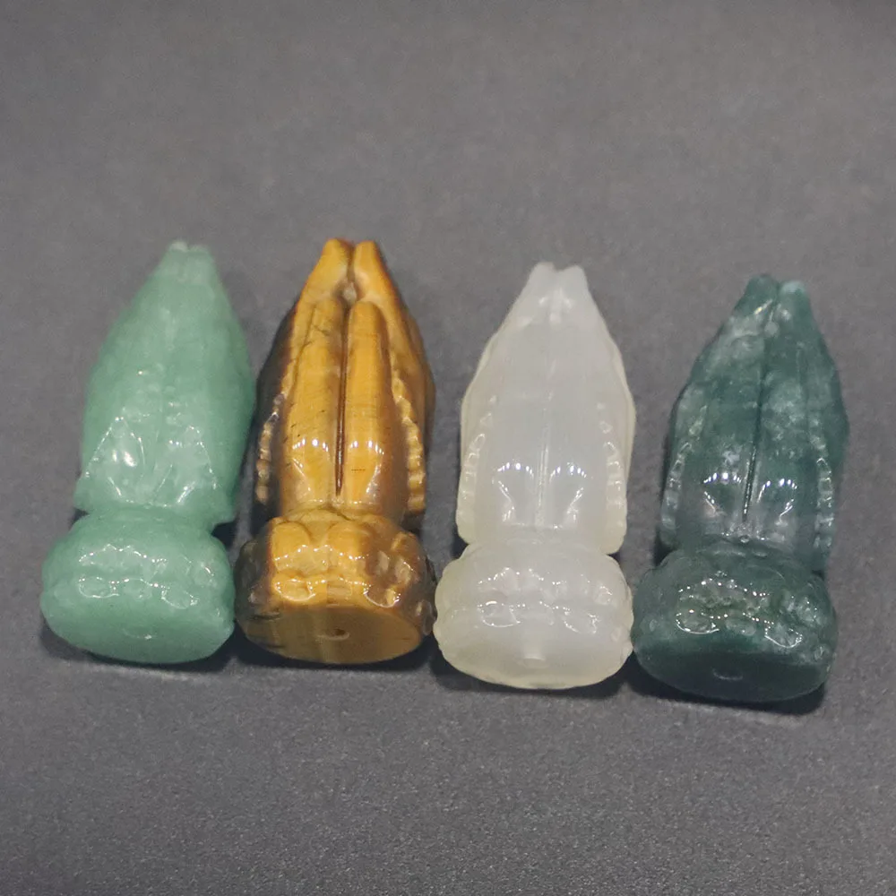 1pc Natural Stone Buddha's Hand Ornament Pendant Green Aventurine Tiger Eye Reiki Quartz DIY Bracelet Accessories