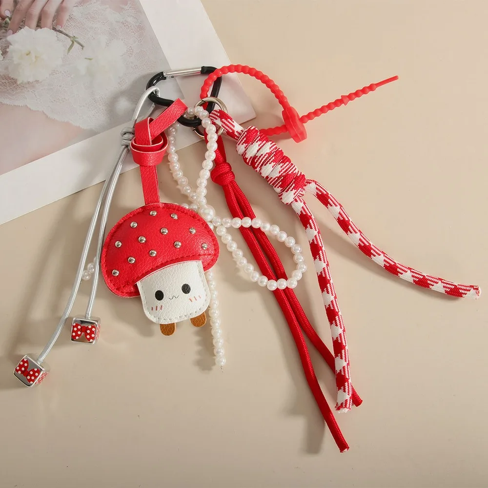 Mushroom Bag Charm Red White Beaded Layered Handbag Accessory Purse Decoration Cute Cottagecore Accent For Handbags And Purses