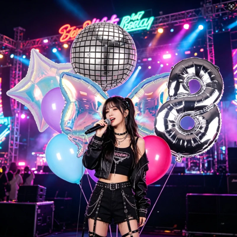 Disco Geburtstags-Ballon-Dekorationsset Musik-Mädchen Nummer Aluminium-Ballons Party-Zubehör