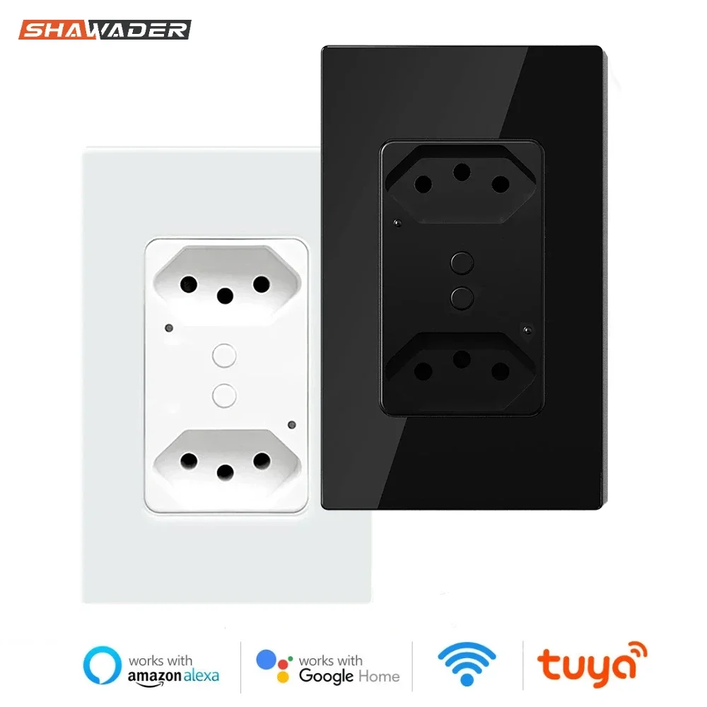 Shawader WiFi Smart Tuya Brazil Tomada Wall Socket 16A Plastic/Glass Panel Plug Outlets Wireless Remote by Alexa Google Home