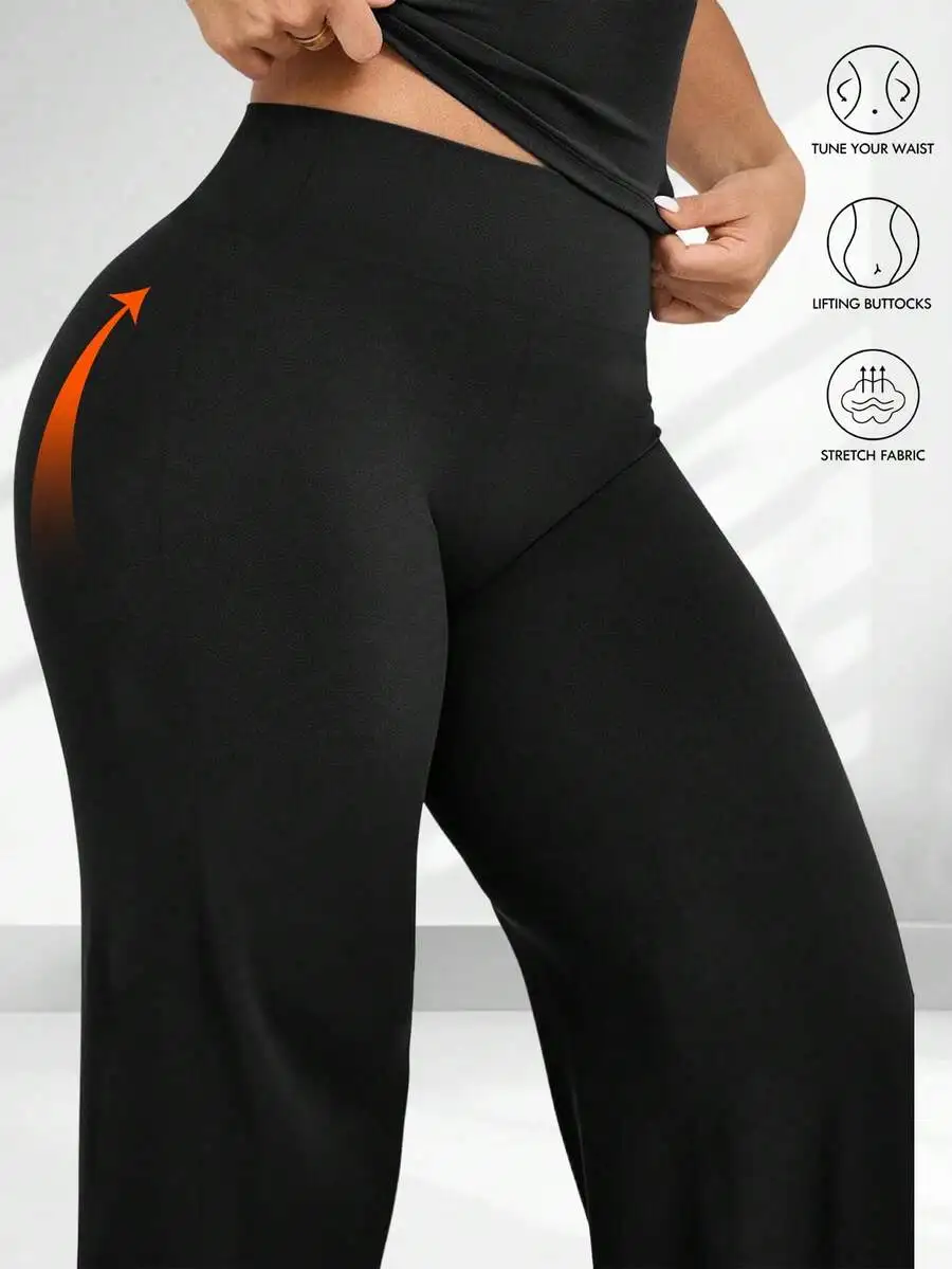High Waist Wide Leg Casual Pants For Women Multi Functional Hip Lifting Yoga Trousers Soft Polyester Fabric Easy Care Machine Wa