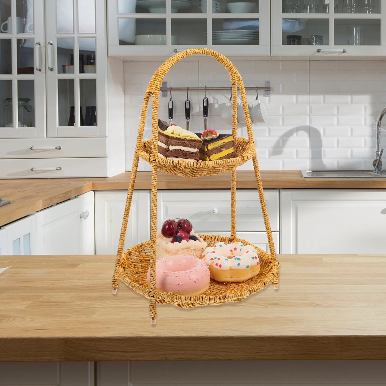 

Woven Basket For Kitchen Storage Natural Style Fruit Vegetable Container Multi-Layer Food Basket Home Decor Organizing