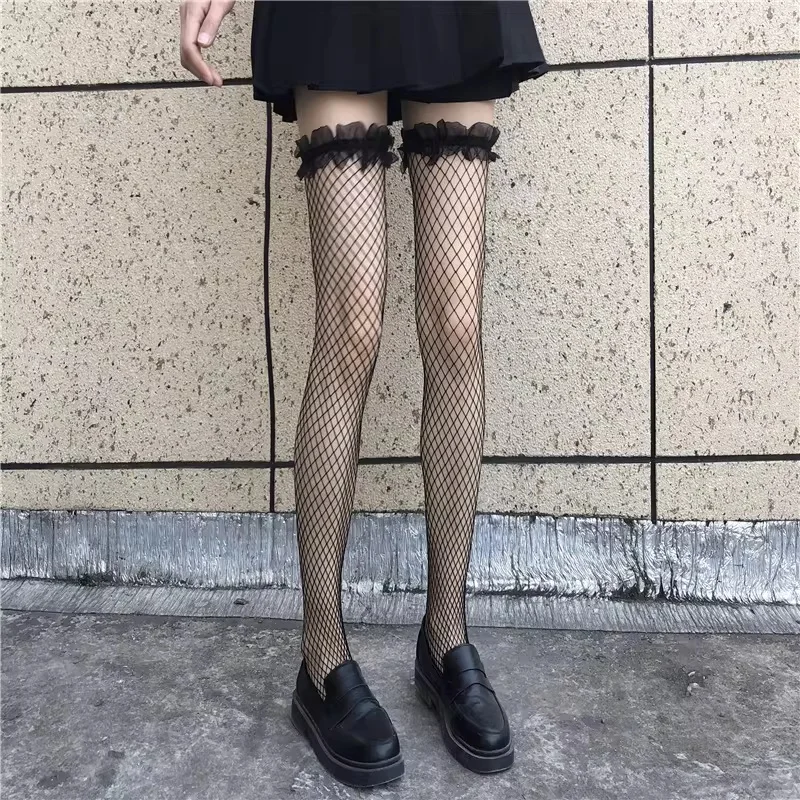 

2Pairs Sexy Black Fishnet Stockings Lingerie Women Hollow Long Sheer Lace Thigh High Stockings for Women
