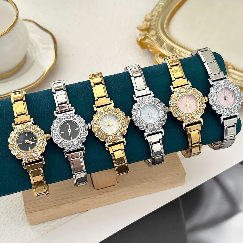 Women Men's Round Flower Shape High Quality Stainless Steel Shiny Watch Bracelet 9MM DIY Italian Charm Y2K Watch Bangle Jewelry
