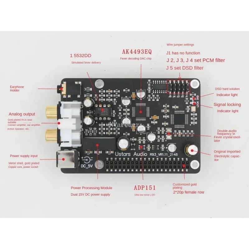 Nvarcher ES9038h/AK4493/ES9028 Digital Broadcast Board I2S 768K DSD512 DSD For Raspberry Pi 2B 3B 4B