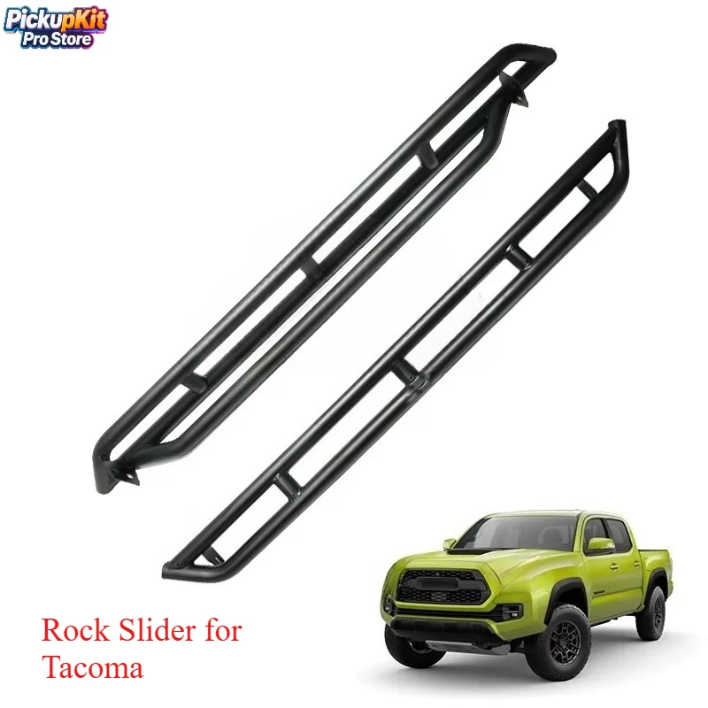 

Heavy Duty Steel Powder Coated Rock Slider Running Board Full Set – Screw Fixing Nerf Bar for Tacoma 2016-2023