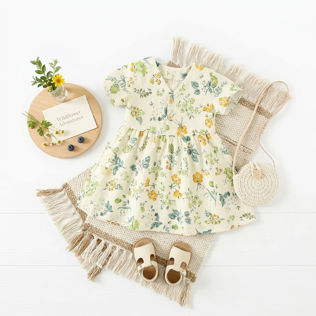 Lovely Flower Children Girls Dress Summer Short Sleeve Baby Holiday Dress