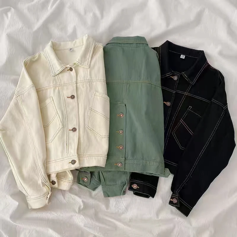 여성용 긴팔 데님 코트, 라펠 탑, 버튼 포켓 재킷, 모노크롬, 캐주얼, 루즈한 아우터, 봄, 가을