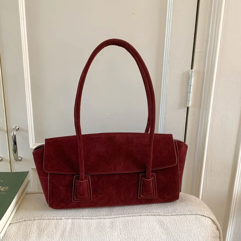 Vintage Suede Shoulder Bag Korean Fashion Simple Crossbody Handle Bag for Women Comfortable and Versatile Texture Storage Bags