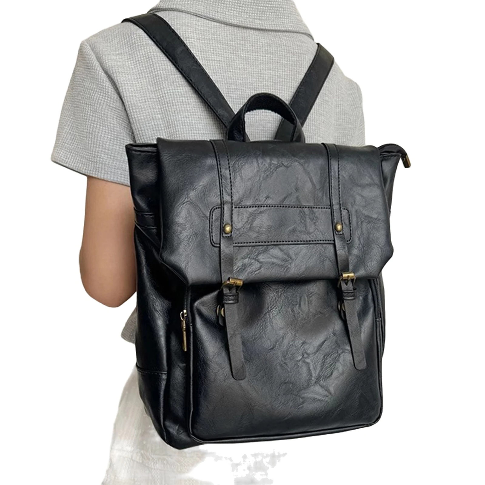 Pu Leather JK Uniform Backpack Japanese Style Kawaii Bookbag for Women