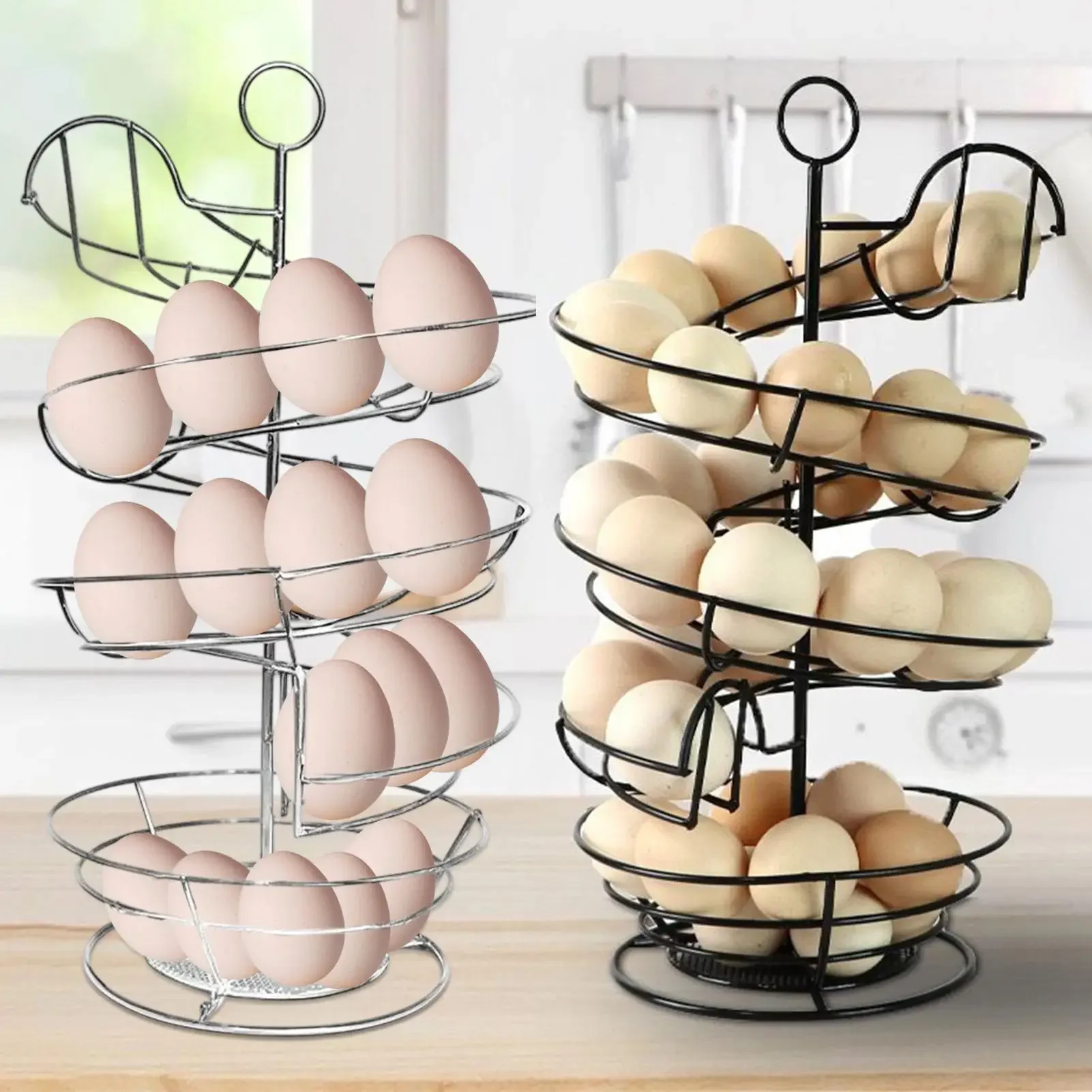 Spiral Egg Rack Countertop Chicken Egg Spiraling Basket Counter Storage Basket Metal Wire Rack for Kitchen Fruit Shelf Dorm