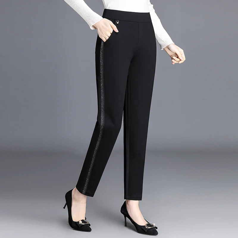 

Casual Straight Leg Thin Pants for Middle-Aged Mothers Spring Autumn Loose Fit Long Trousers Faionable plus Size Women's Cl...