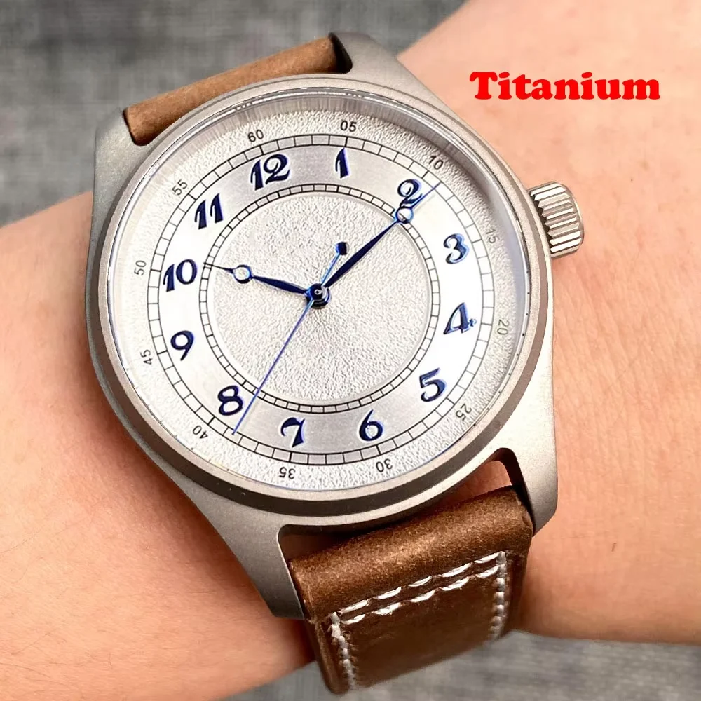 New Titanium White Frosted Matte Retro 39mm Miyota 8215 Pilot Automatic Watches For Men 200m Waterproof Sapphire Crystal Glass
