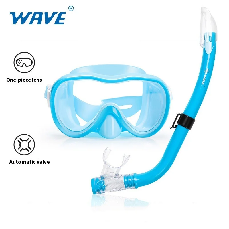 

WAVE Children'S Snorkeling Mask Soft Mouthpiece Semi-Dry Snorkel Student Large Frame Goggle Set Diving Supplies