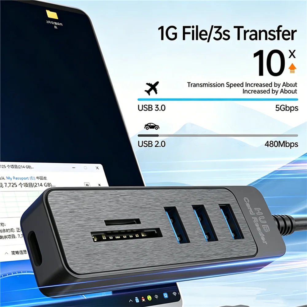 KEBIDUMEI 6-in-2 USB 3.0 Hub SD TF Card Reader 5Gbps High Speed OTG Adapter USB Splitter Docking Station for PC Laptop Macbook
