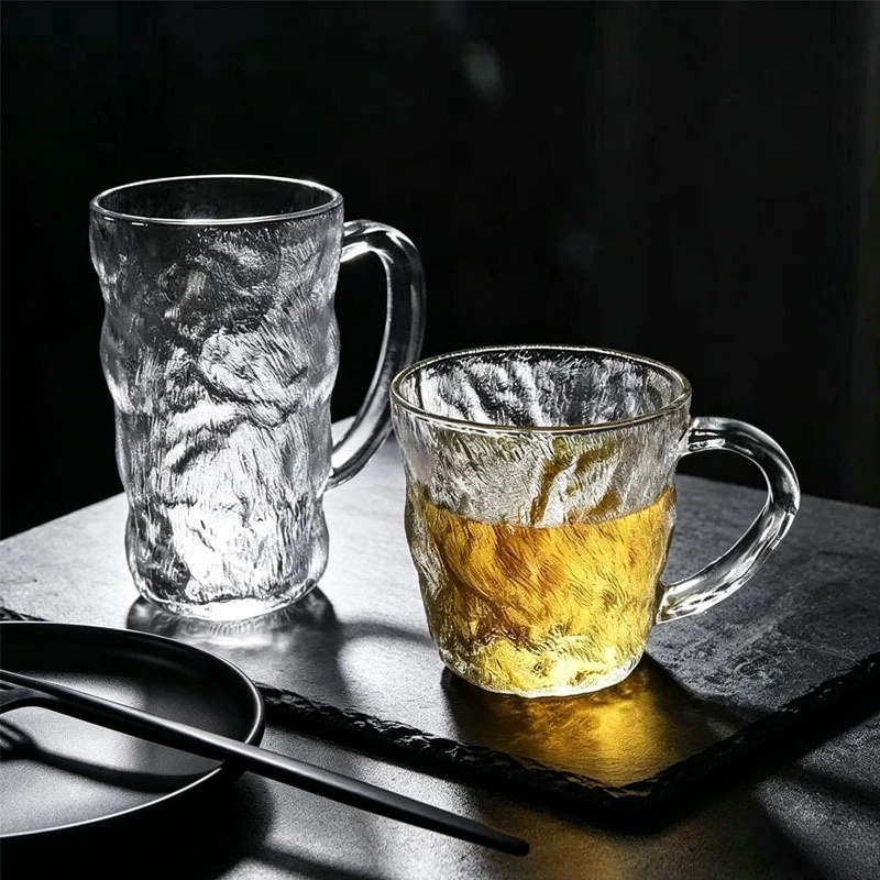 1pcs Glacial-patterned Glass  with Handle High Appearance Level Water Men's Home Beer High-end Drinking