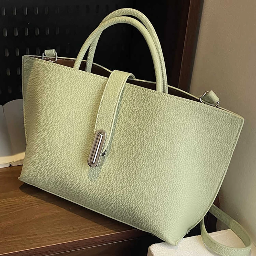

High Quality Lychee Pattern Handbags Women Exquisite Commuting Top-handle Single Shoulder Bags Solid Color Bucket Crossbody Bag