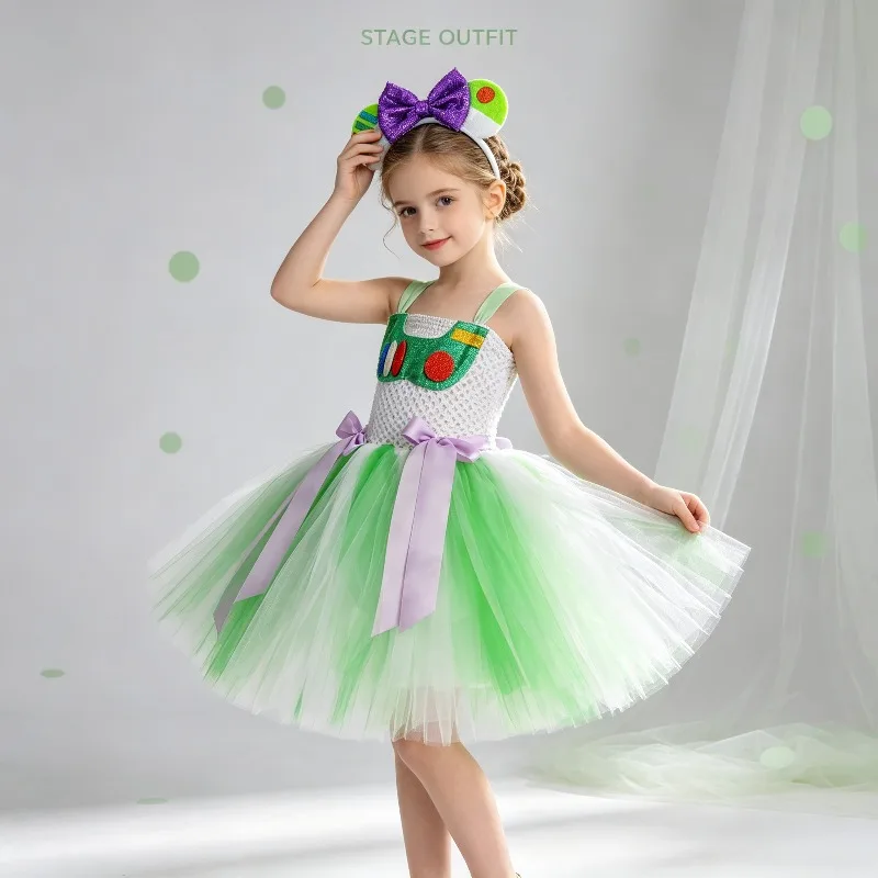 Tulle Tutu Dress Fluffy Layer Mesh Gown Matching Accessory Set Holiday Birthday Stage Party Photo Evening Festival Dance Outfit