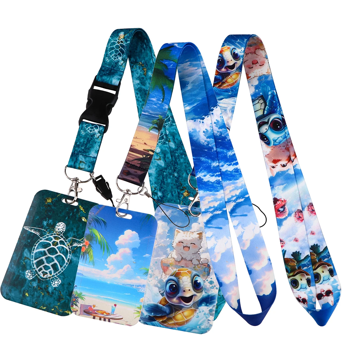 Cordino per tracolla blu mare per carta d'identità chiave Tartaruga Beach Charm Strap Porta badge USB Portachiavi con corda da appendere fai da te Accessori Regali