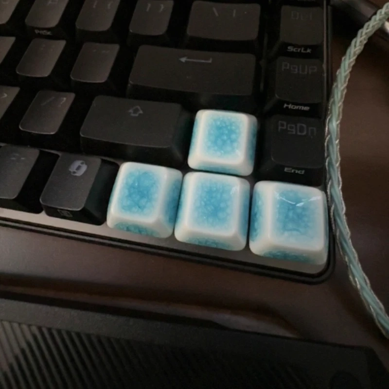

Керамические кейкапы Shanhai WASD (4 клавиши), набор синих кейкапов с эффектом ледяного кракелюра, кастомные керамические колпачки для механической клавиатуры, подарки