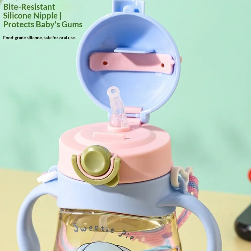 410ml straw cup with handle and rope on the back, BPA-free food-grade material for babies and children to drink water and milk view 4